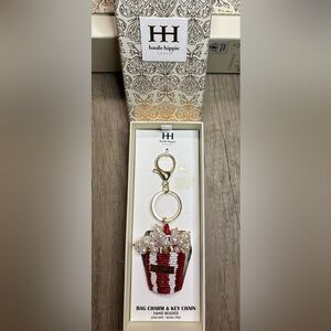 Popcorn Beaded Keychain with Red and Gold Accents